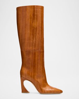 95mm Eel Leather Curved Heel Knee-High Boots