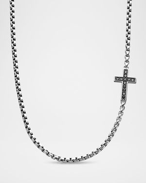 Men's Streamline Cross Necklace with Black Diamonds in Silver, 3.6mm