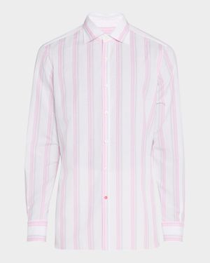 Men's Cotton and Linen Stripe Casual Button-Down Shirt
