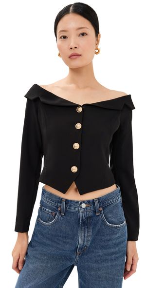 endless rose Stretched Off Shoulder Blazer Top Ivory L