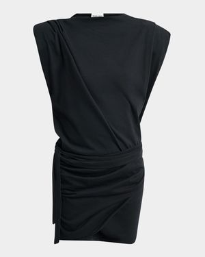 Marielle Strong-Shoulder Wrap Mini Dress