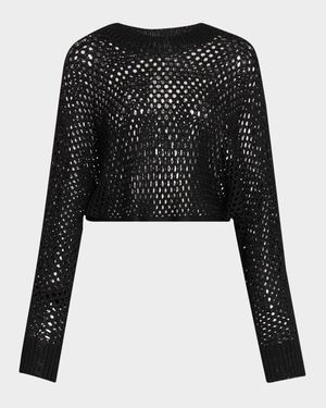 Hand Knit Mesh Dolman-Sleeve Crop Sweater