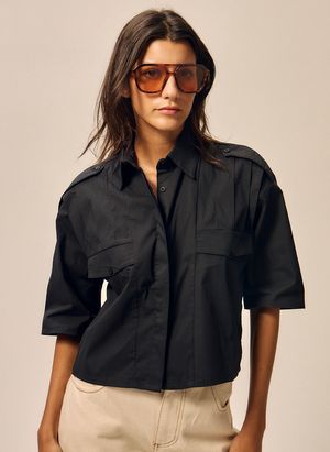 Nitah - Chemise col classique en coton - Taille L - Noir