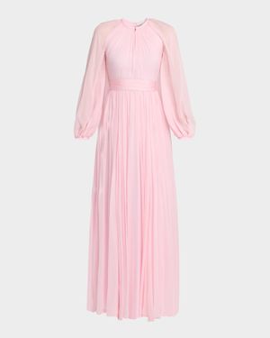 Balloon-Sleeve Silk Chiffon Gown