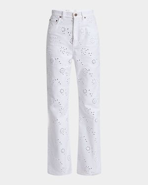 Broderie Anglaise Denim Straight-Leg Jeans
