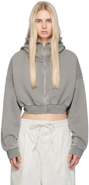 Entire Studios Pull à capuche écourté gris à glissière