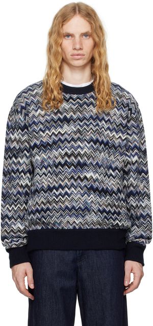 Missoni Blue Zigzag Wool Crewneck Sweater