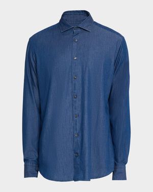 Men's Denim Spread-Collar Sport Shirt