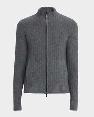 Men's Ribbed Full-Zip Cashmere Sweater