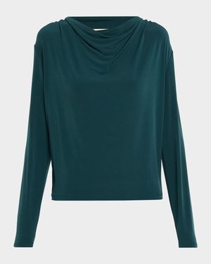 Matte Jersey Cowl-Neck Blouse
