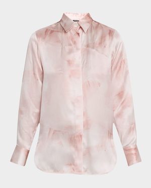 Neck-Tie Silk Button-Down Blouse