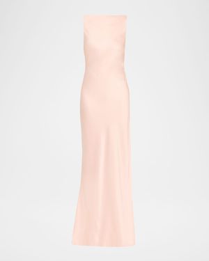 Boat-Neck Cowl Backless Crepe Back Satin Gown