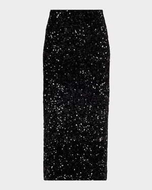 Sequined Velvet Midi Skirt
