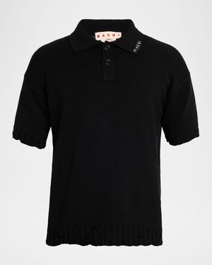 Men's Dishevelled Logo-Collar Knit Polo Shirt