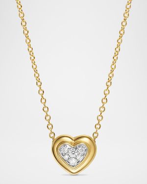 Puffy Heart Pendant Necklace in 18K Gold with Diamonds, 8mm, 17"L