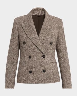 Virgin Wool and Silk Melange Diagonal Double-Breasted Blazer
