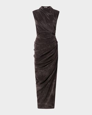 Olympia Draped Bodycon Velvet Midi Dress
