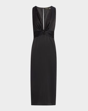 Talon Sleeveless Deep V-Neck Midi Sheath Dress