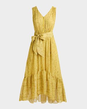 Flounce Floral-Print Georgette Midi Dress