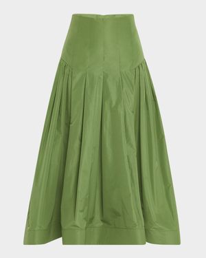 Drop-Waist Pleated Full Ankle Skirt