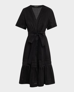 Miranda Pintuck Tiered Linen-Silk Midi Dress