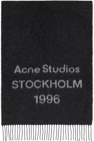 Acne Studios Black & Gray Logo Jacquard Scarf