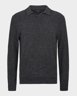 Men's Cashmere-Blend Johnny Collar Long-Sleeve Polo Shirt