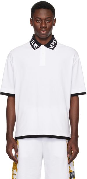 Versace Jeans Couture Polo blanc à col à logo en intarsia