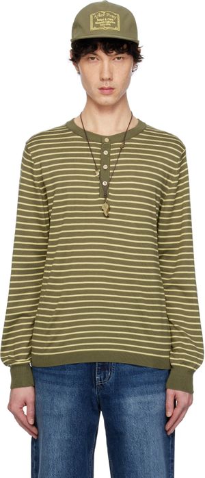 AFTER PRAY Khaki Stripe Knit Henley