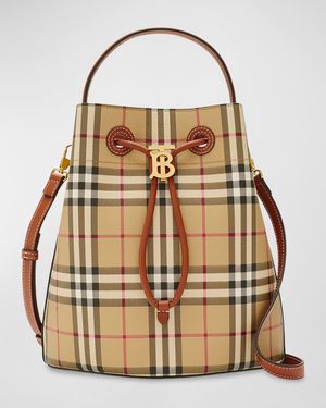 Small Check Drawstring Bucket Bag