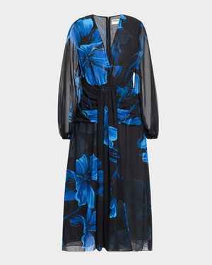 Floral-Print Georgette Midi Dress