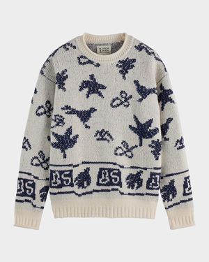 Men's Bird Jacquard Dropped Shoulder Crewneck Sweater