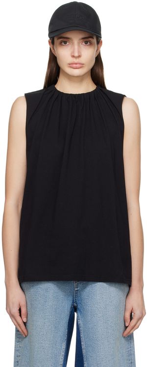 MM6 Maison Margiela Black Gathered Tank Top