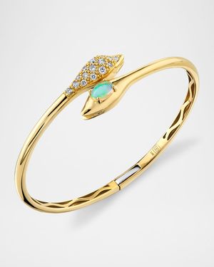 Snake Head Marquis Bangle Bracelet with Diamonds and Opal