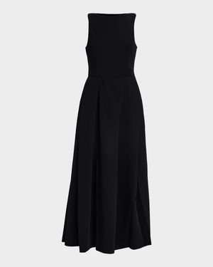 Bateau-Neck Pleated Cady Maxi Dress