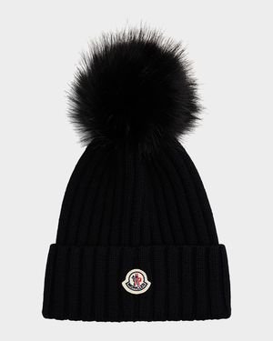 Ribbed Beanie with Faux Fur Pom