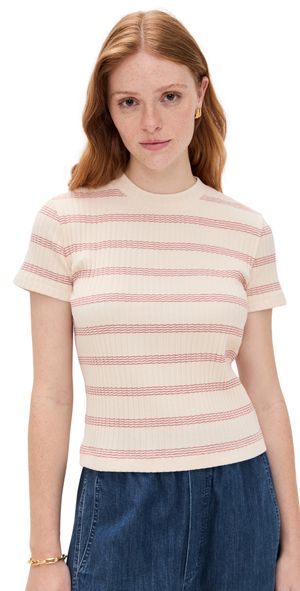 Vince Striped Short Sleeve Crew Top Coastal Combo S