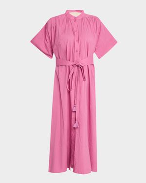 Ciao Ruched Cotton Midi Shirtdress