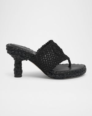 Isla Crochet Raffia and Leather Thong Sandals