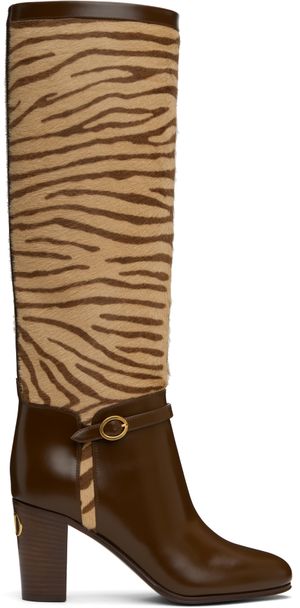 Valentino Garavani Brown & Beige Pattie Tall Boots