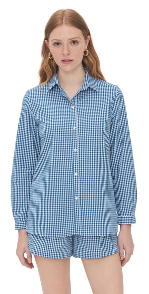 Playa Lucila Button Down Top Blue Gingham L