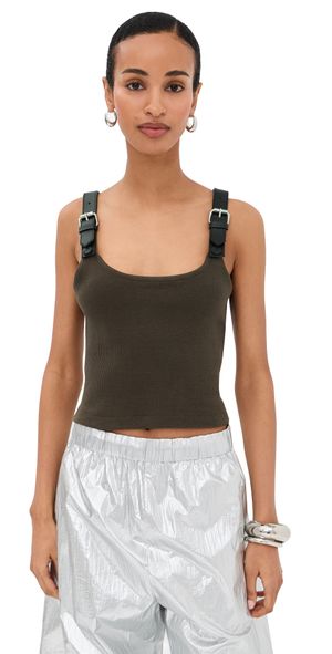 Monse Leather Strap Tank Top Heather Grey XS