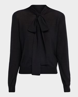 Neck-Tie Wool-Cashmere Cardigan