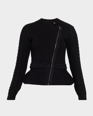Andi Mixed-Knit Cotton Peplum Jacket
