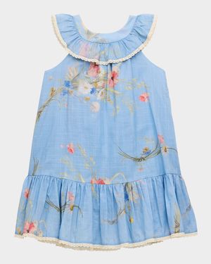 Girl's Lucky Kids Lattice-Trim Dress, Size 1-12