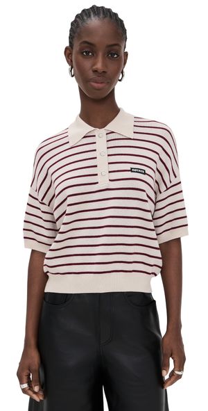 ROTATE Slinky Knit Polo Oatmeal Combo XL