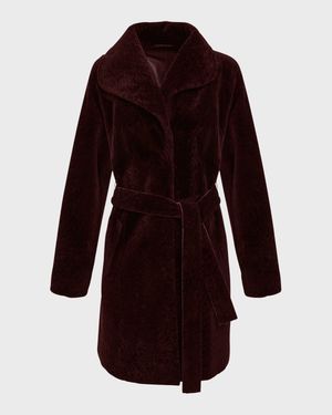 Textured Lamb Shearling Reversible Stroller Coat With Belt
