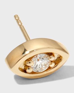 Yellow Gold Diamond Center Evil Eye Stud Earring, Single