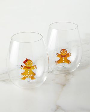 Christmas Gingerbread Stemless Wine Glasses, Set of 2