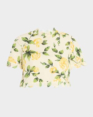 English Roses Scalloped Crop Poplin Blouse